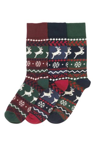 Stag Fairisle Pattern Socks Three Pack